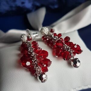 AUTHENTIC Swarovski Crystal Garnet Red Cluster DEBUT Convertible Earrings
